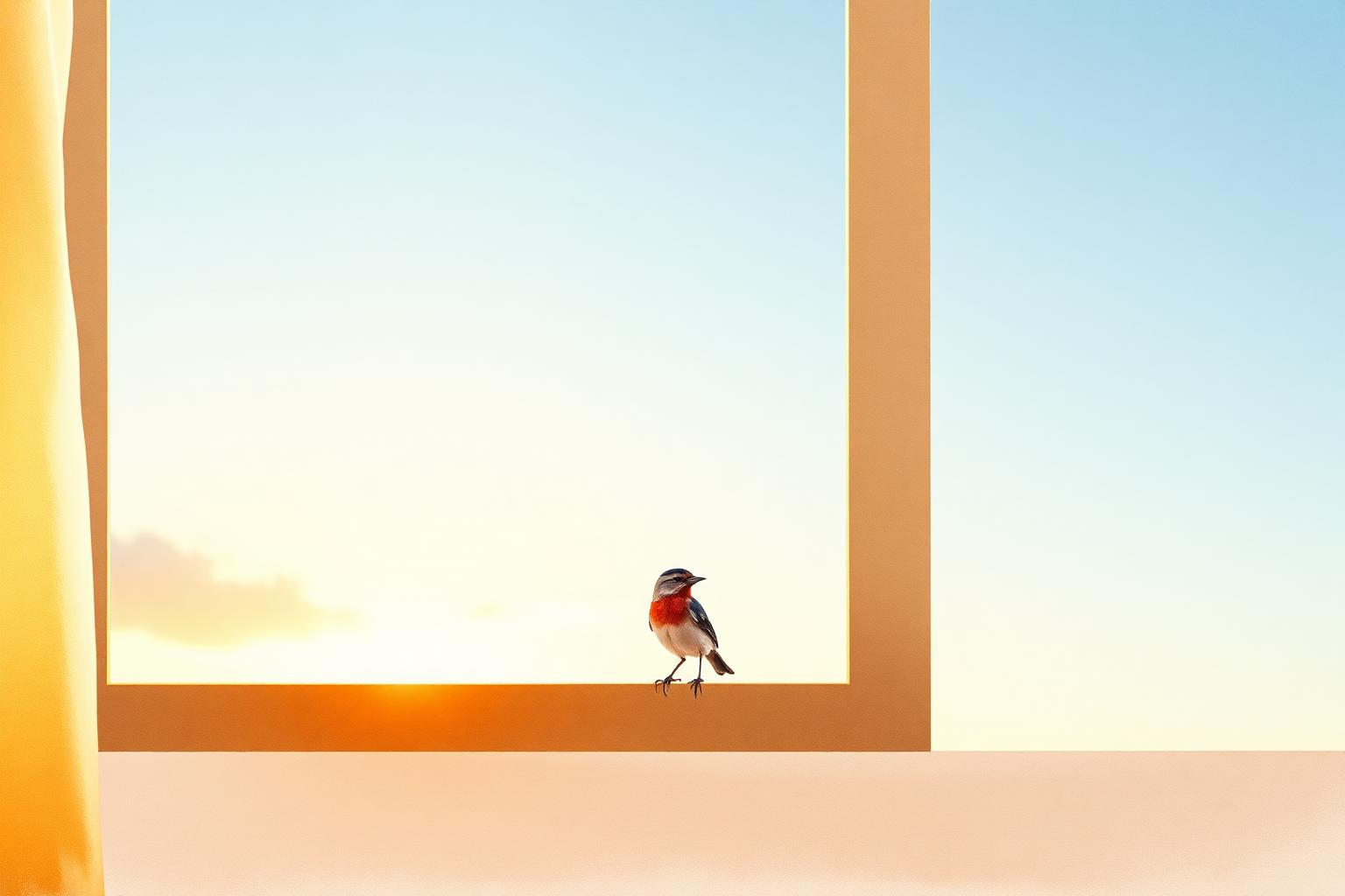 A paper airplane gliding above rolling green hills at sunrise, watercolor illustration.