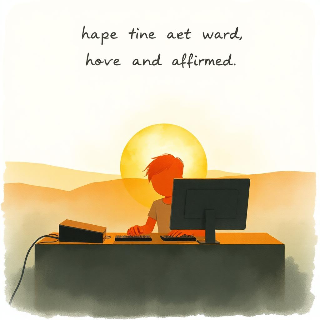 Hands resting on a letterboard in warm light, suggesting careful, supported typing.