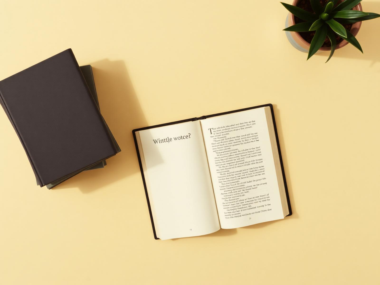 An open book beside a small stack of books on a warm desk, inviting further reading.