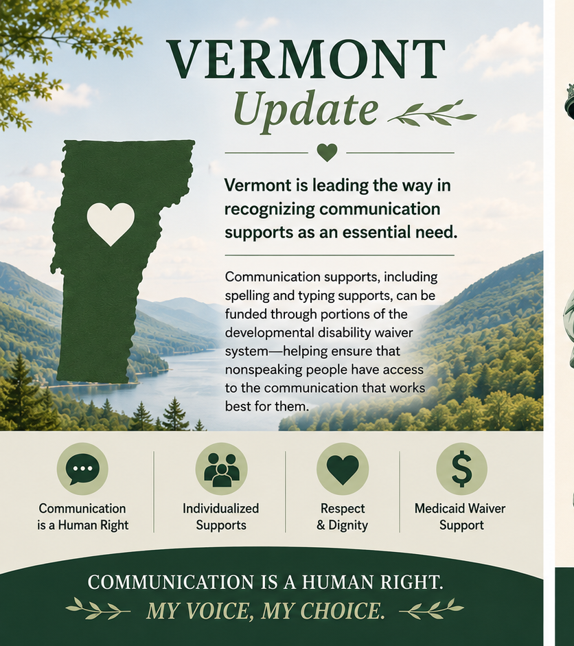 Vermont update: communication supports recognized as an essential need, fundable through developmental disability waiver.